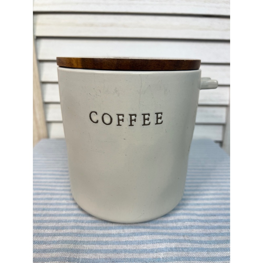 Hearth & Hand Coffee Canister Stoneware Jar Wood Lid Farmhouse Kitchen FLAW